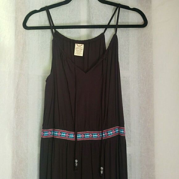 Faded Glory Maxi Tank Dress Black Long Sleeveless Boho Simple Womens Size M 8-10 - Picture 3 of 11
